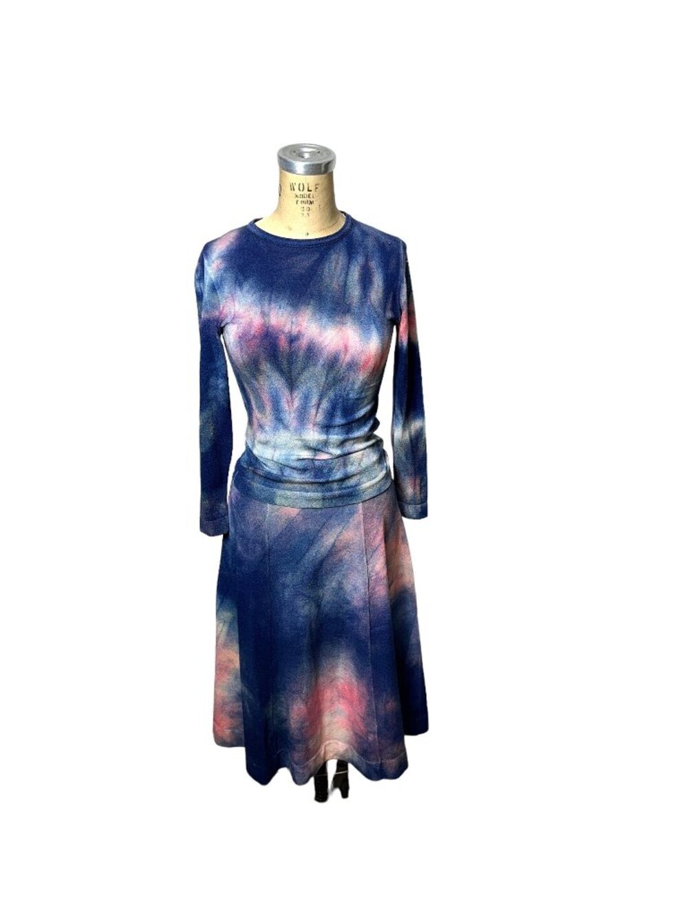 1970s tie dyed skirt and top nylon knit Size S/M